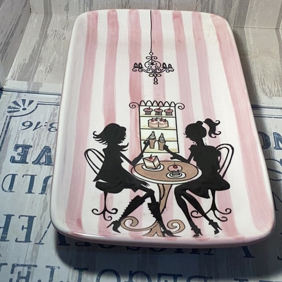 Living Art Yvette &Claudette Chic Pink and White Striped Decorative Tray - Picture 2 of 3